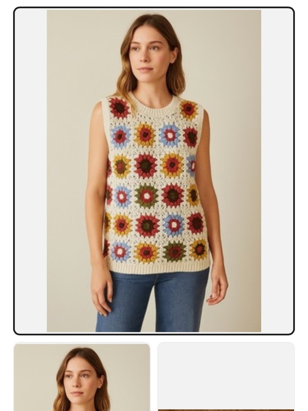 Art of Rhetoric Crochet Floral Sleeveless Sweater Vest - Cream Multicolor